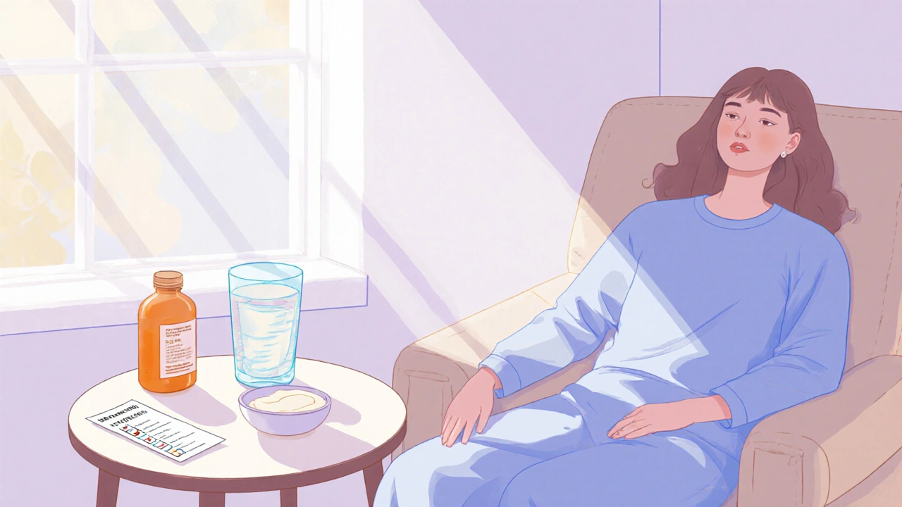 Po kyretáži pacient vyplachuje ústa slanou vodou a jí jogurt v klidném domově.