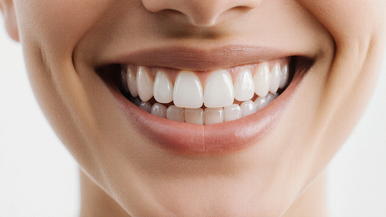 Zubní můstek harmonicky zapadá do přirozeného úsměvu bez viditelného kovu.