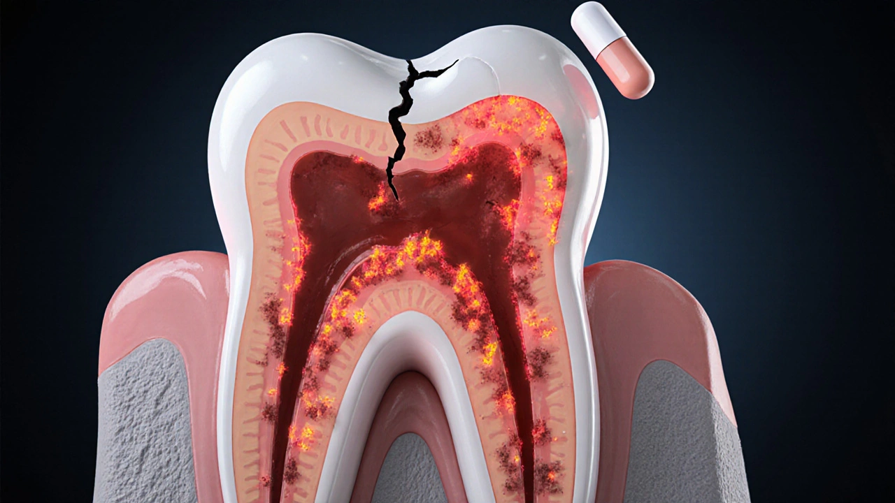 Infekce bakterií uvnitř zubu, kterou antibiotika nedokážou vyléčit.