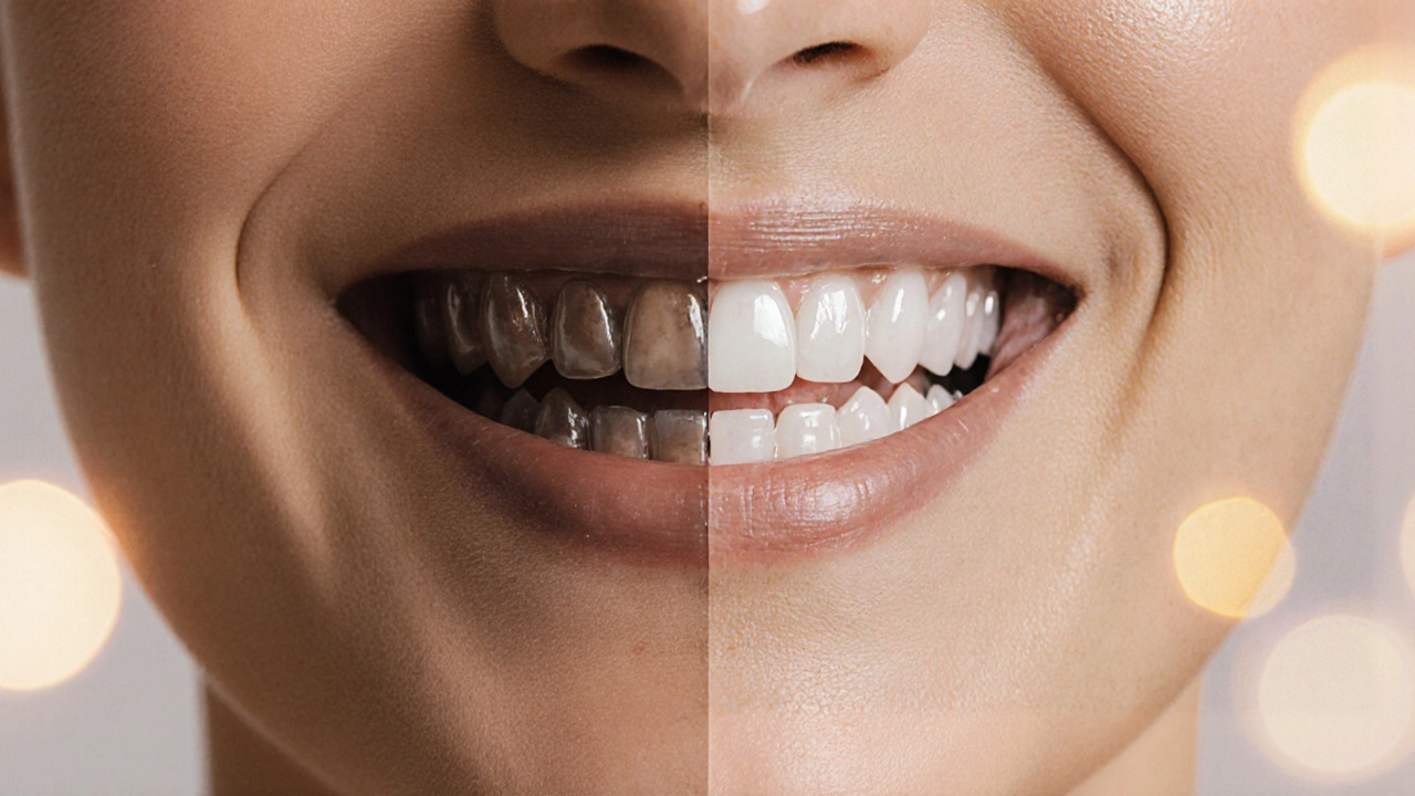 Tenké keramické vložky překrývají tmavé skvrny na zubech.