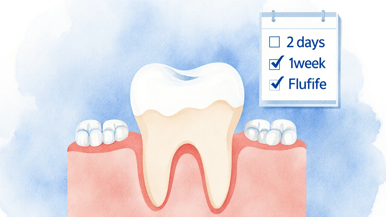 Zub s tenkou smaltou opotřebovanou abrazivem, proti obnovující se fluoridové vrstvě.