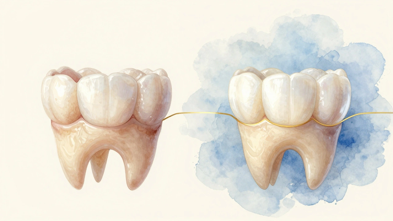 Side-by-side artistic representation of a tooth before and after receiving a ceramic veneer.