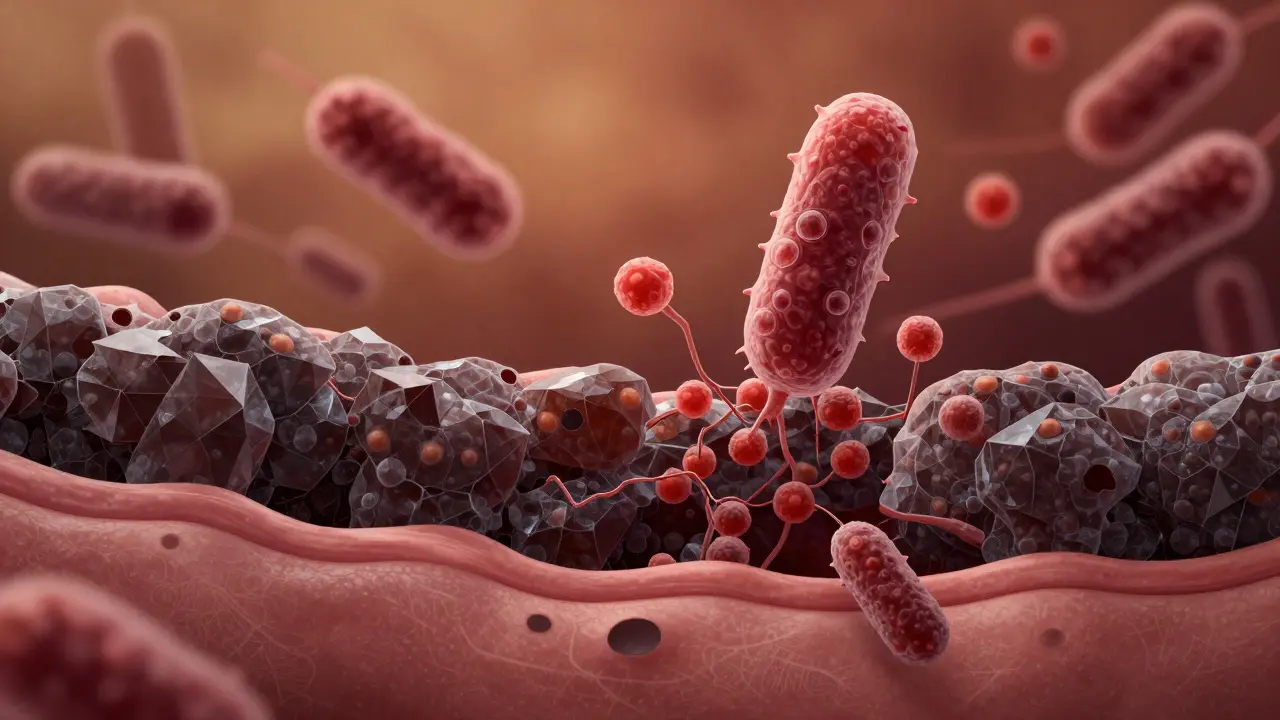 Bakterie a kámen tvořící se pod dásní jako vrstvy.