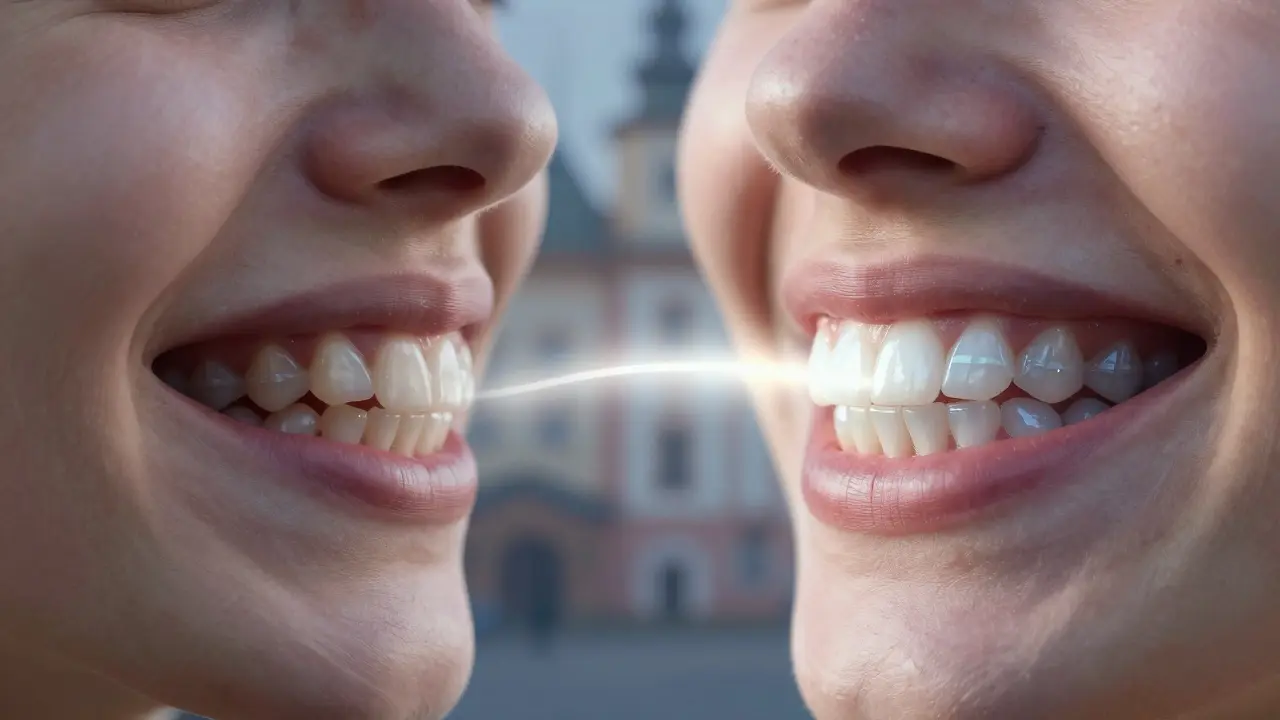 Před a po transformaci úsměvu: z křehkého se stává jasný a sebevědomý výraz.