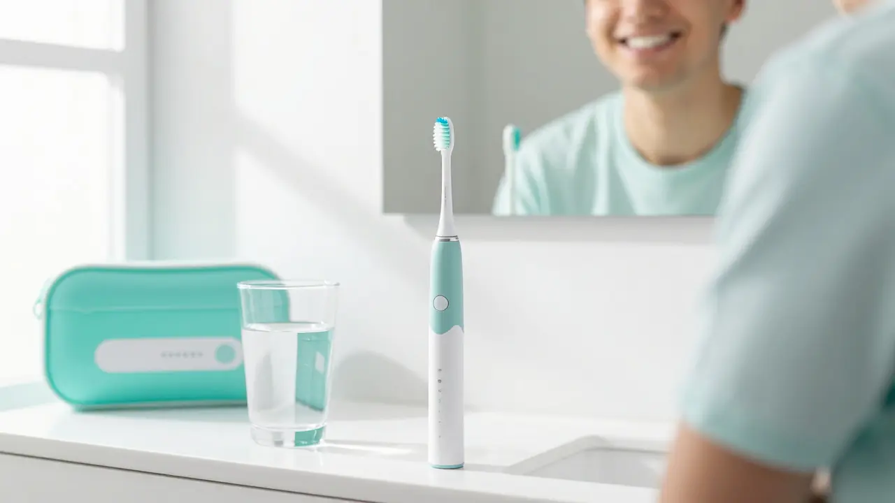 Moderní koupelnové vybavení pro ústní hygienu a zdravý bílý úsměv.