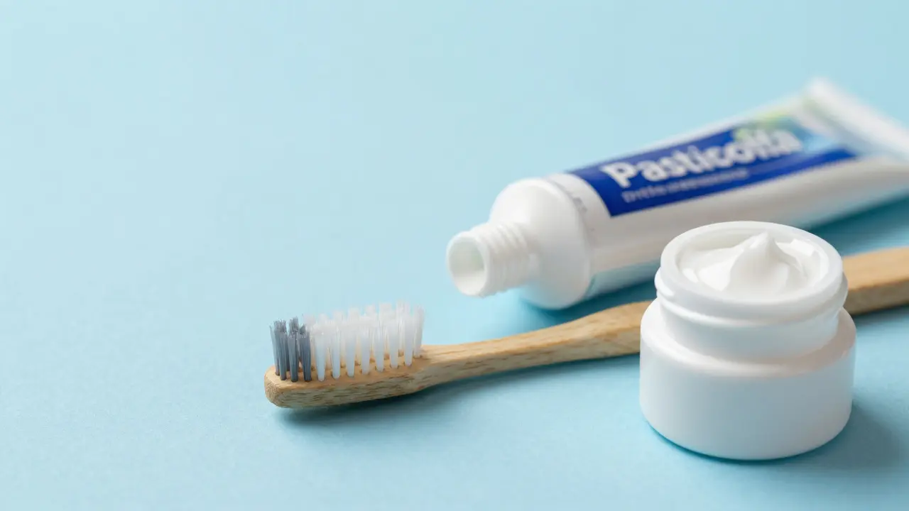 Jemný kartáček, fluoridová pasta a gel na citlivost pro péči o zuby