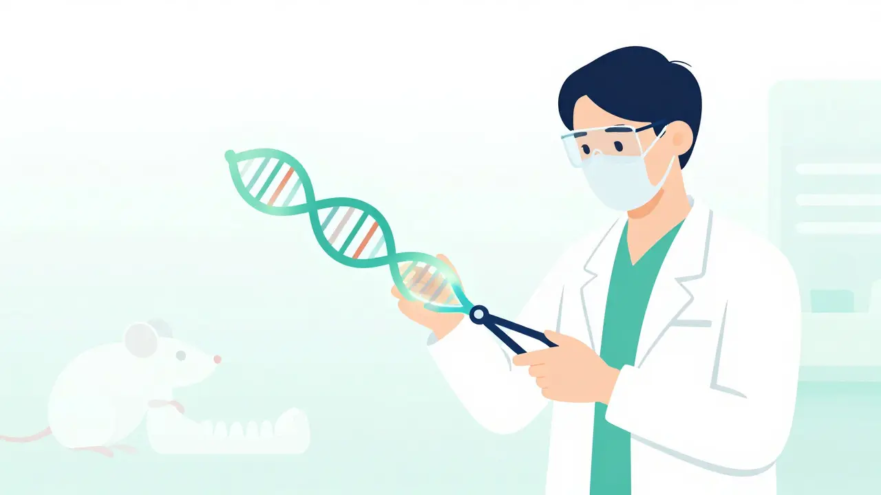 Vědec používá CRISPR k úpravě DNA v budoucnostní laboratoři
