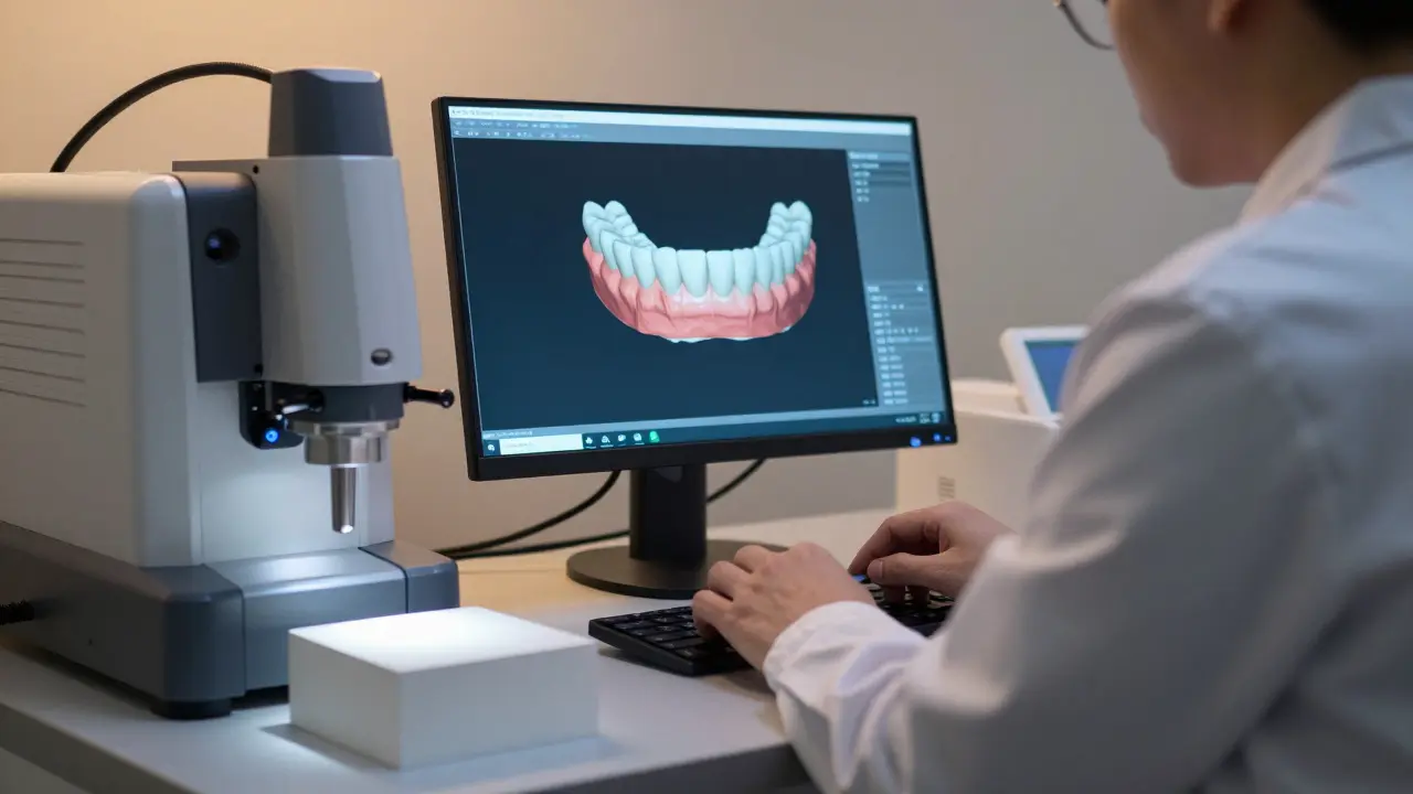 Technik v laboratoři navrhne digitální model zubního můstku