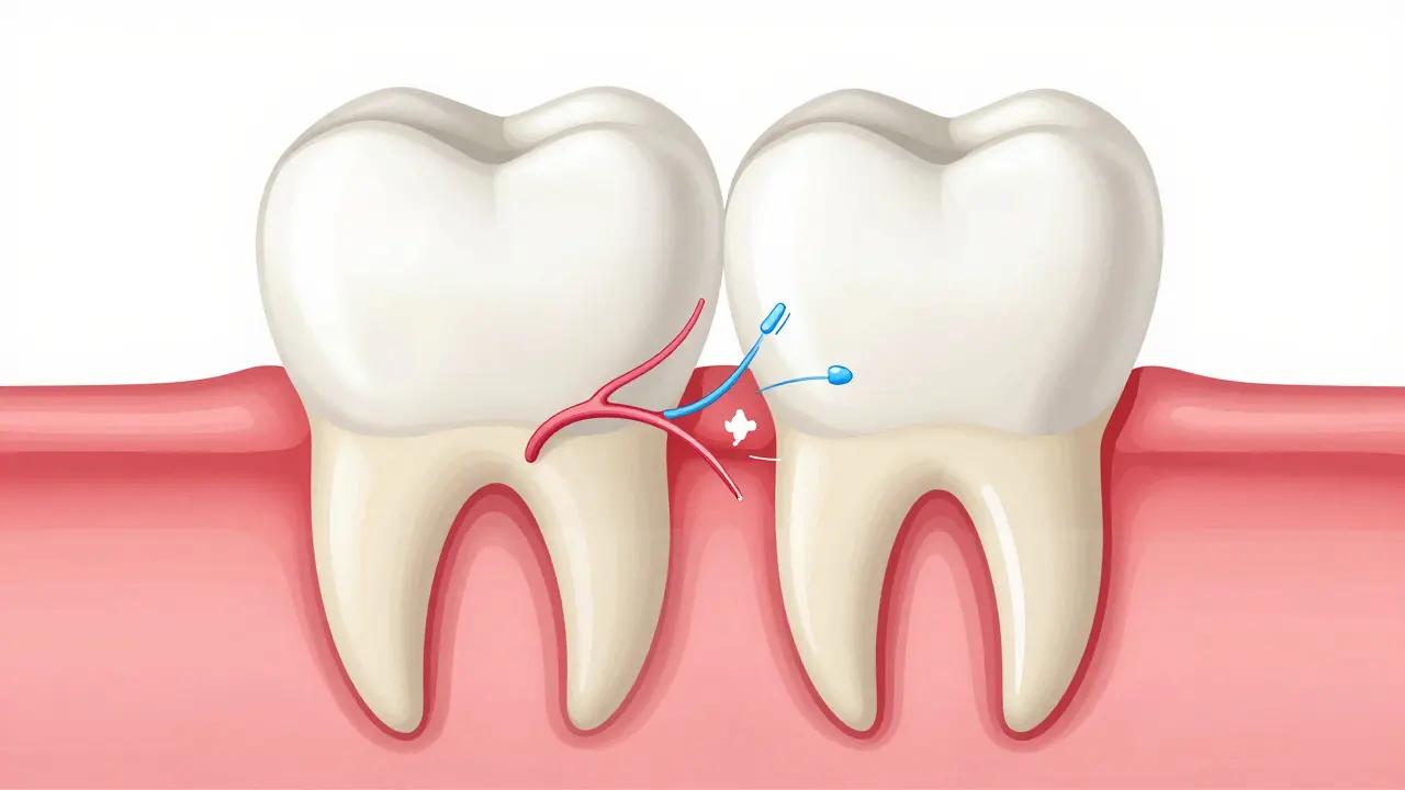 Anatomický průřez zubem ukazující citlivost nervu