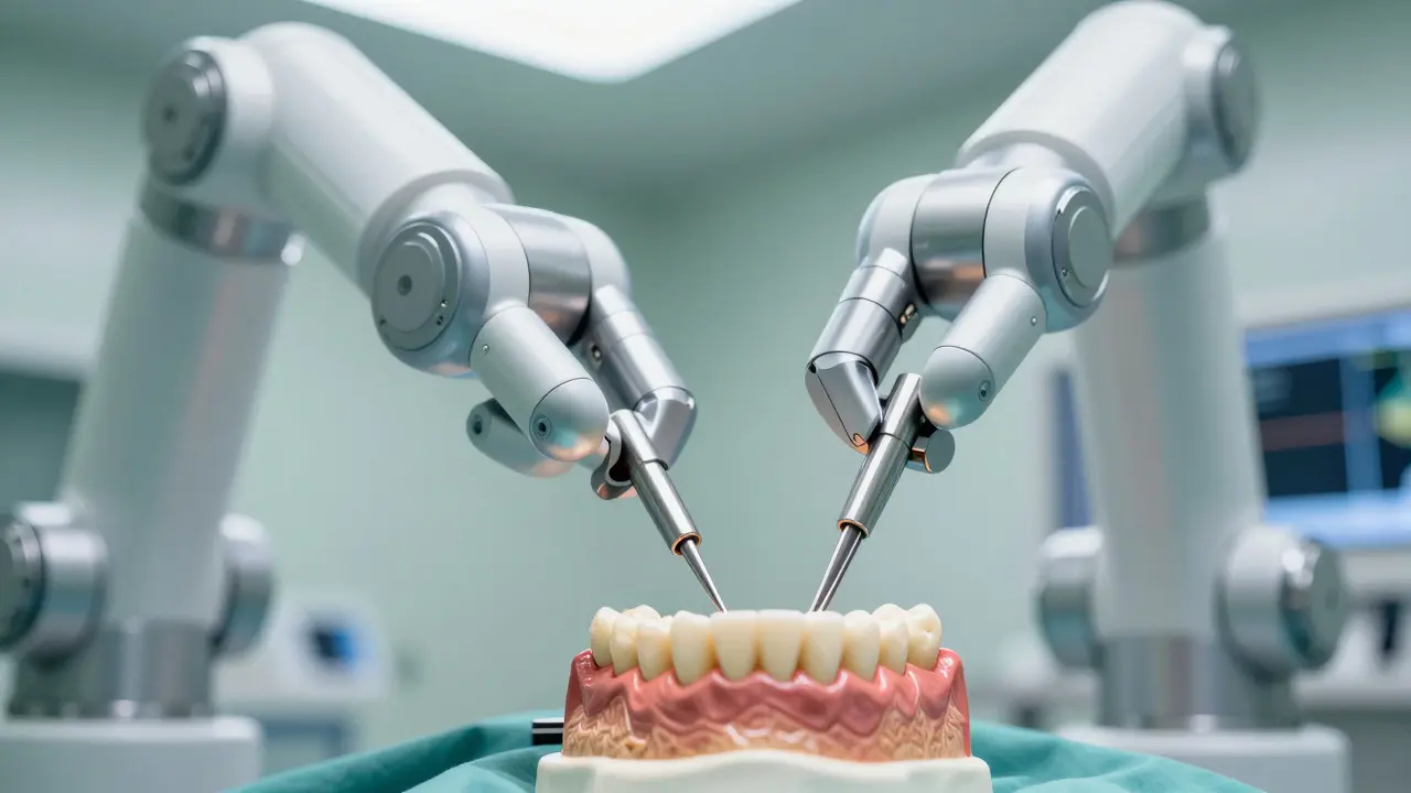 Robotická ruka provádí přesný zákrok v dutině ústní