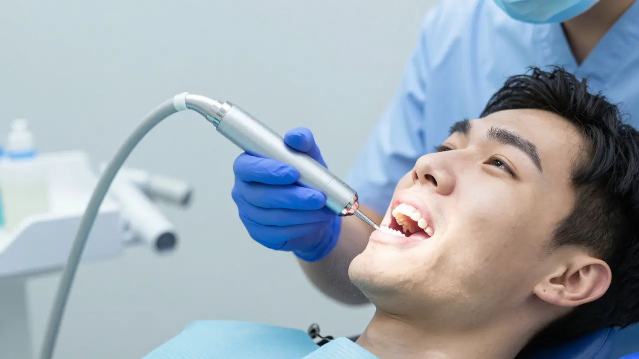Odstranění zubního kamene ultrazvukem u dentální hygienistky