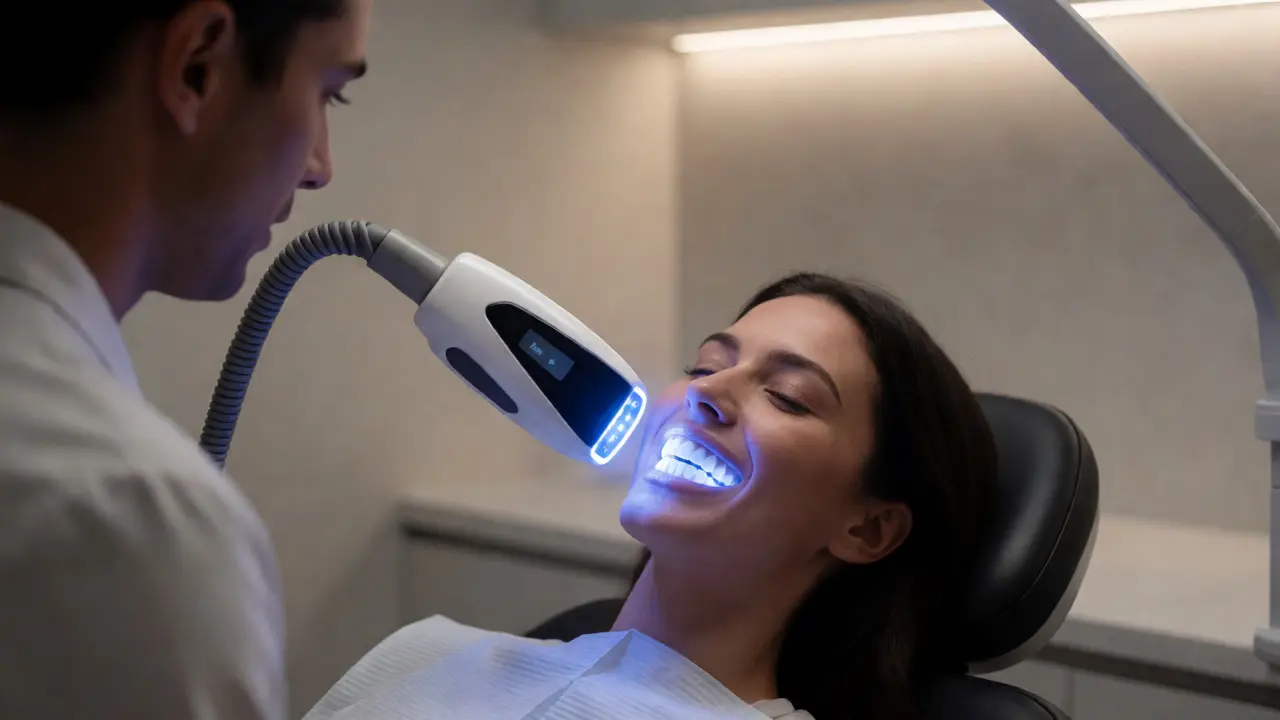 Použití laseru nebo LED světla při profesionálním bělení zubů